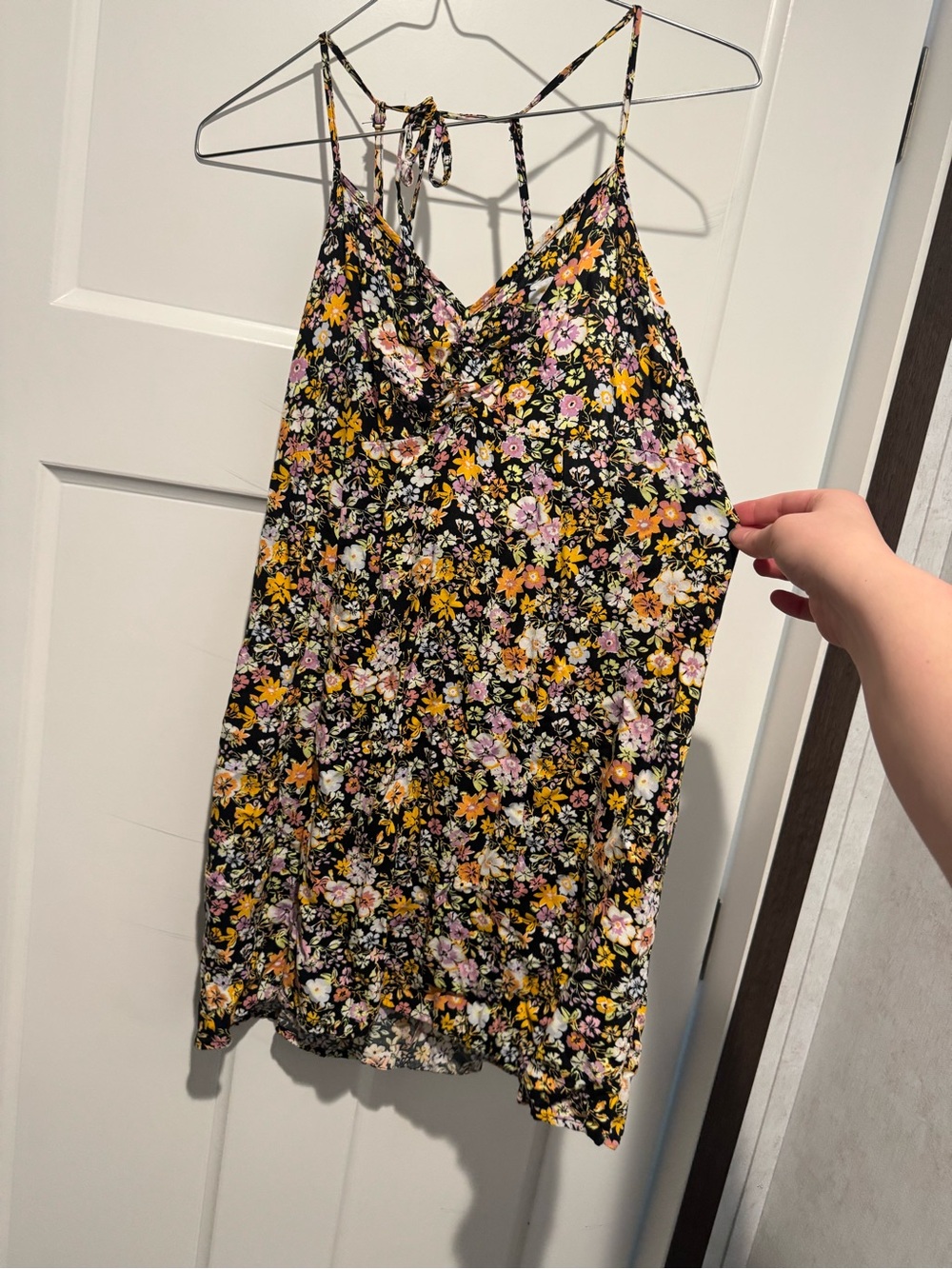 wild fable Floral Spaghetti-Strap Mini Dress — Black with Yellow & Pink Flowers